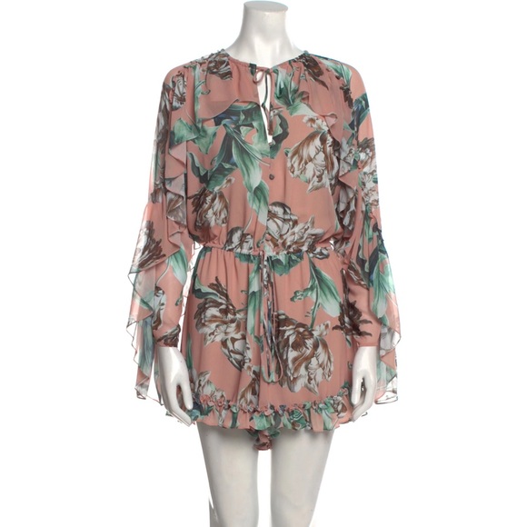 PATBO Floral Print Tie Neck Romper - Picture 3 of 6